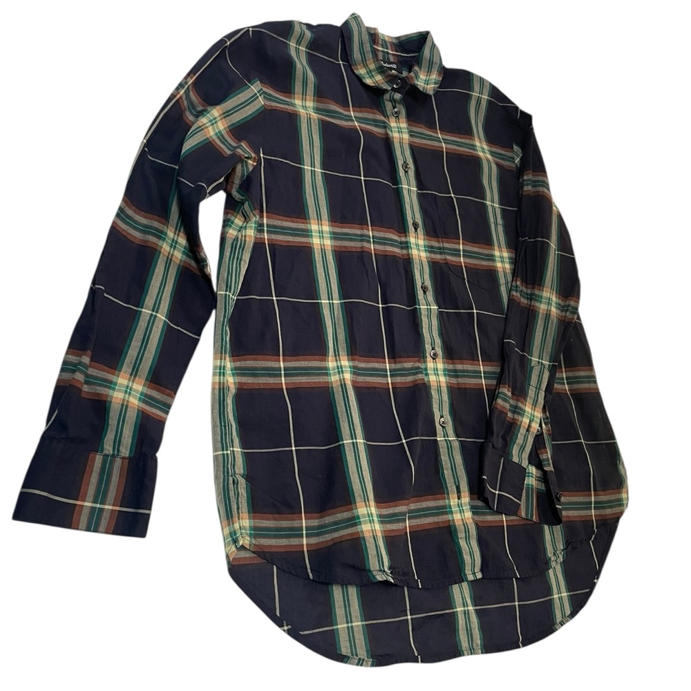 Madewell Oversized Ex-Boyfriend Plaid Shirt Navy/ Jade green size S